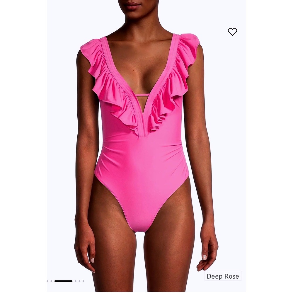 Ramy Brook Nicola One Piece Swimsuit Deep Rose Pink Ruffle V-Neck Small S Womens